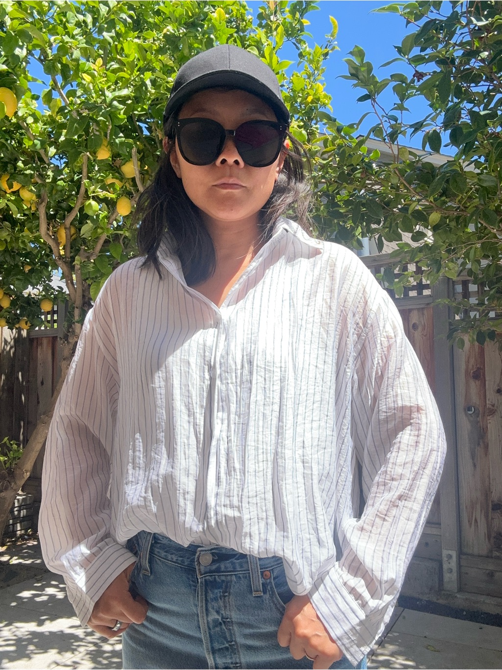 Lightweight White Pinstripe Button-Up Shirt